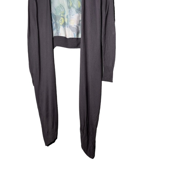 Ted Baker Floral Back Long Sleeve Taupe Brown Waterfall Open Cardigan Size 0 - Picture 2 of 7